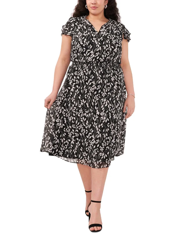 Plus Womens Floral Print Polyester Midi Dress