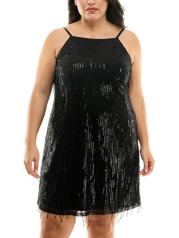 Plus Womens Sequined Polyester Cocktail And Party Dress