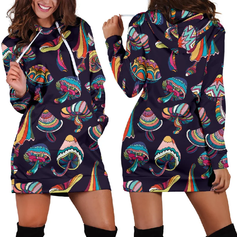 Colorful Mushroom Pattern Women'S Hoodie Dress