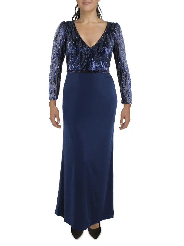 Womens Embellished Bodice Long Evening Dress