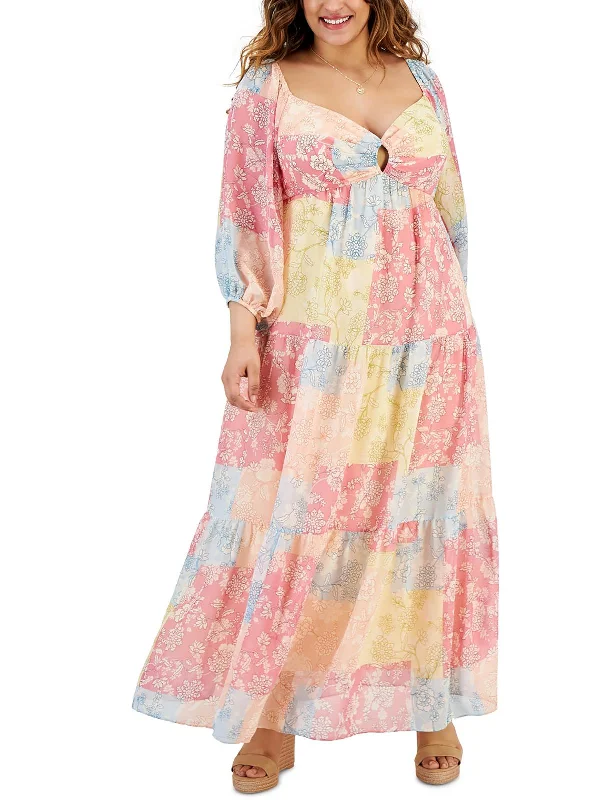 Plus Womens Patchwork Long Maxi Dress