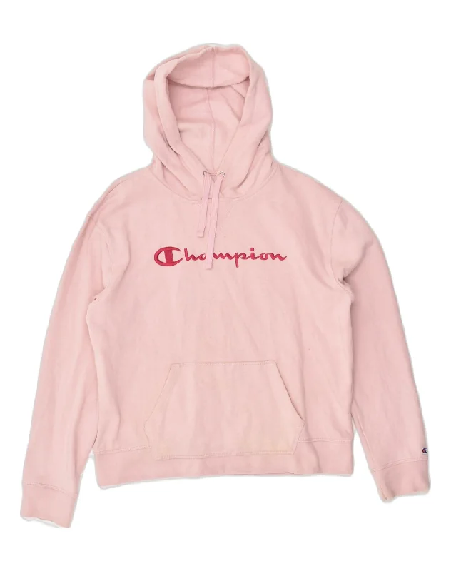 CHAMPION Womens Graphic Hoodie Jumper UK 16 Large Pink Cotton