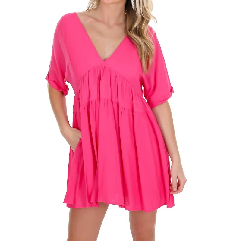 Darling Girl Tiered Dress In Hot Pink