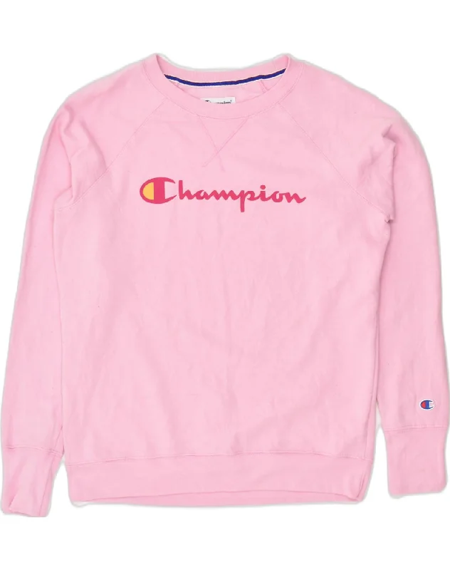 CHAMPION Womens Graphic Sweatshirt Jumper UK 16 Large Pink Cotton