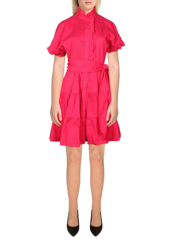 Womens Cotton Ruffled Trim Shirtdress