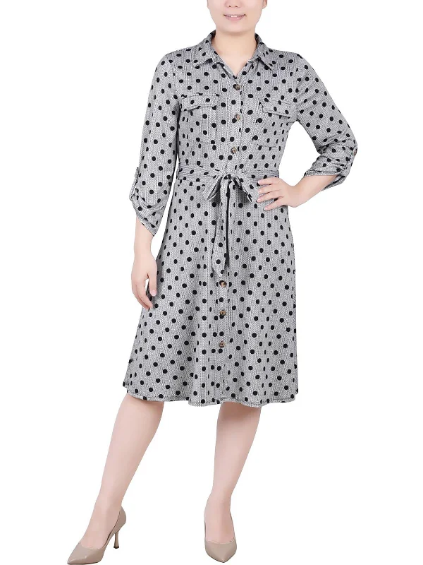 Petites Womens Jersey Shirtdress