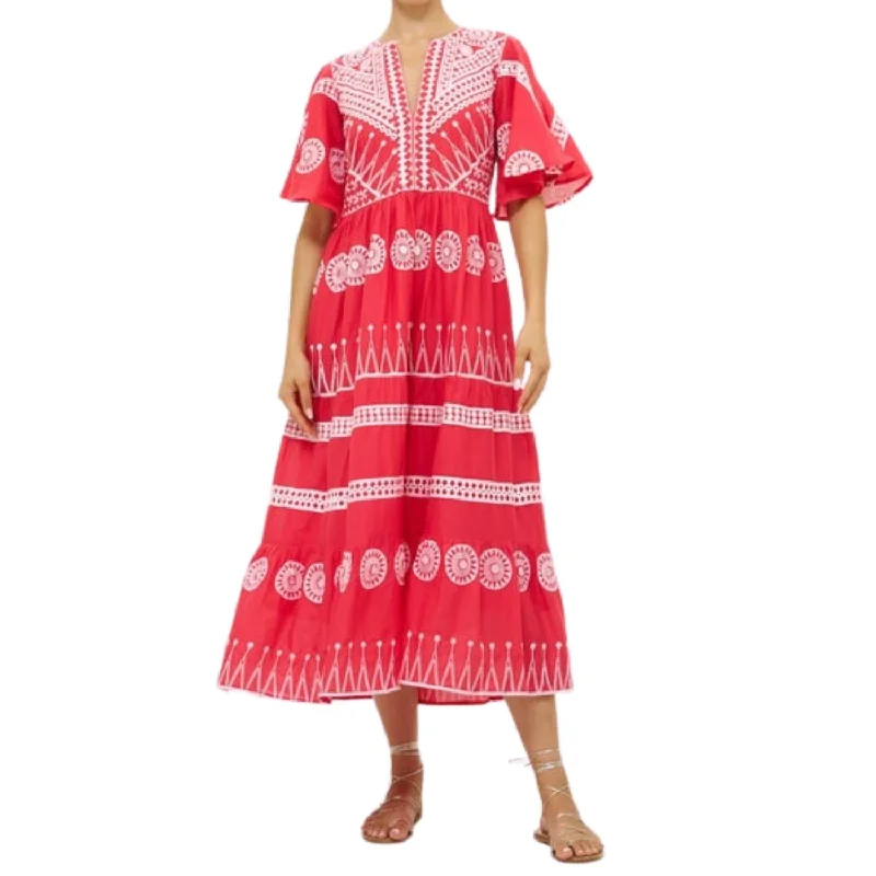 Flirty V-Neck Maxi Dress In Soleil Red