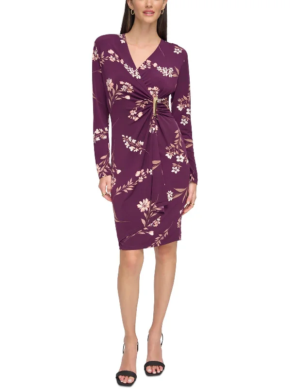 Womens Floral Print Polyester Wrap Dress