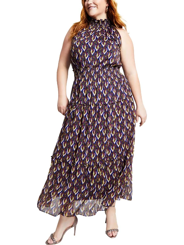 Plus Womens Tiered Polyester Maxi Dress