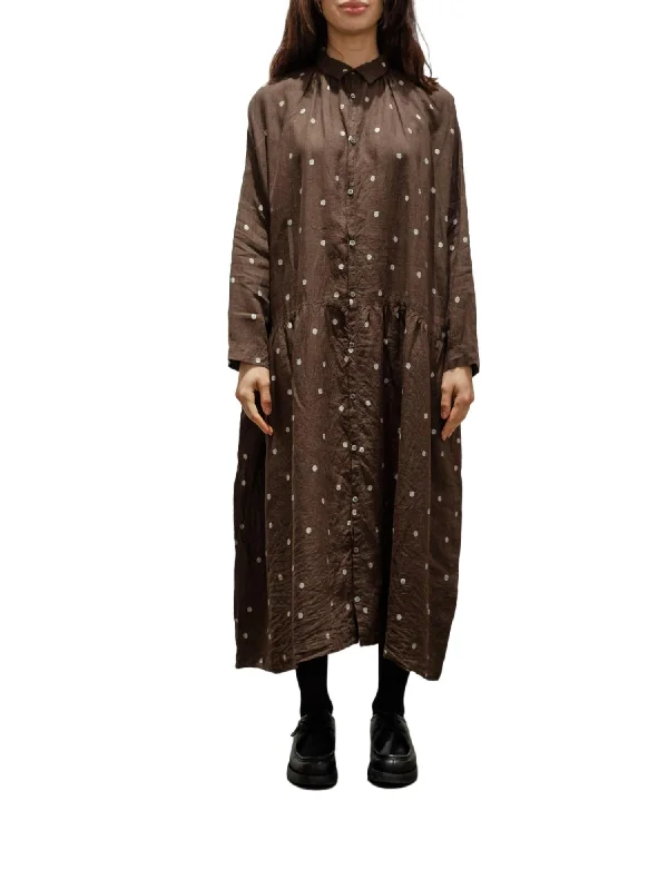 Linen Dot Shirt Dress In Brown/natural