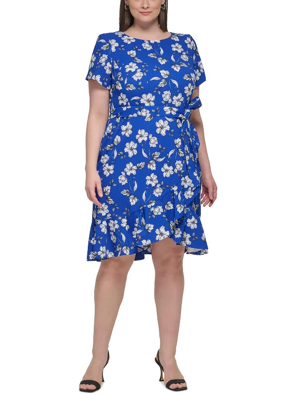 Plus Womens Floral Print Polyester Sheath Dress