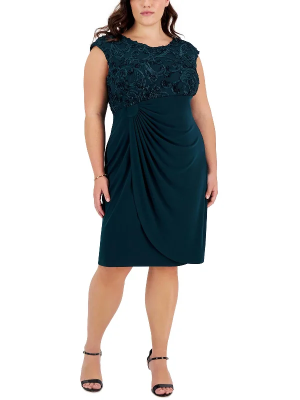 Plus Womens Embroidered Polyester Cocktail And Party Dress