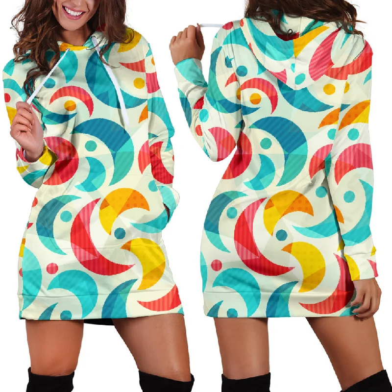 Colorful Moon Pattern Women'S Hoodie Dress