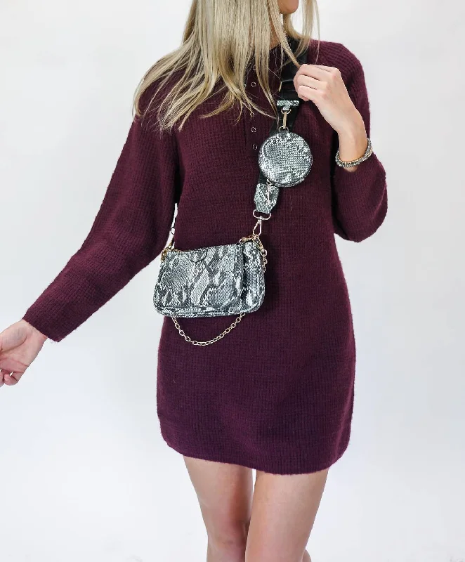 Cozy Lifestyle Waffle Knit Dress In Dark Wine