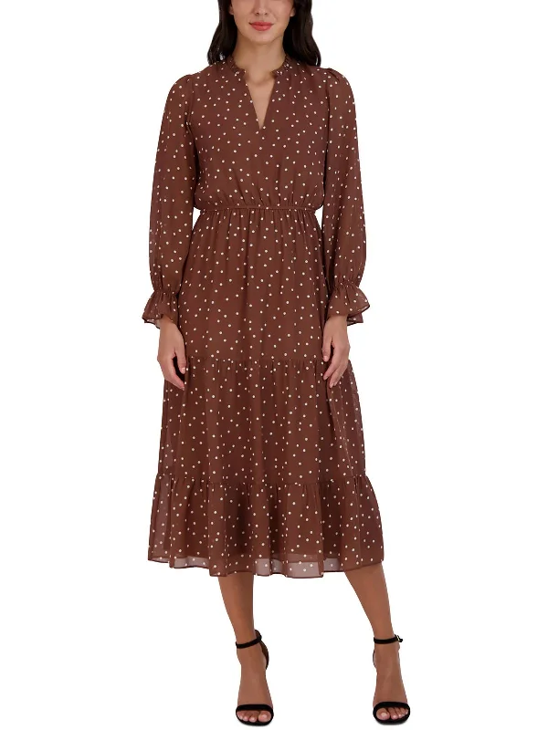 Womens Polka Dot Tea Length Shift Dress