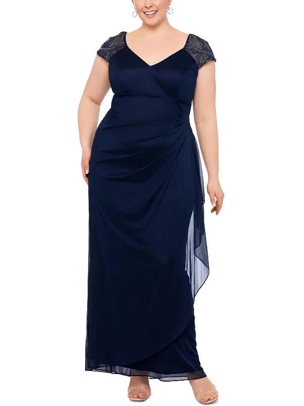 Plus Womens Embellished Polyester Evening Dress