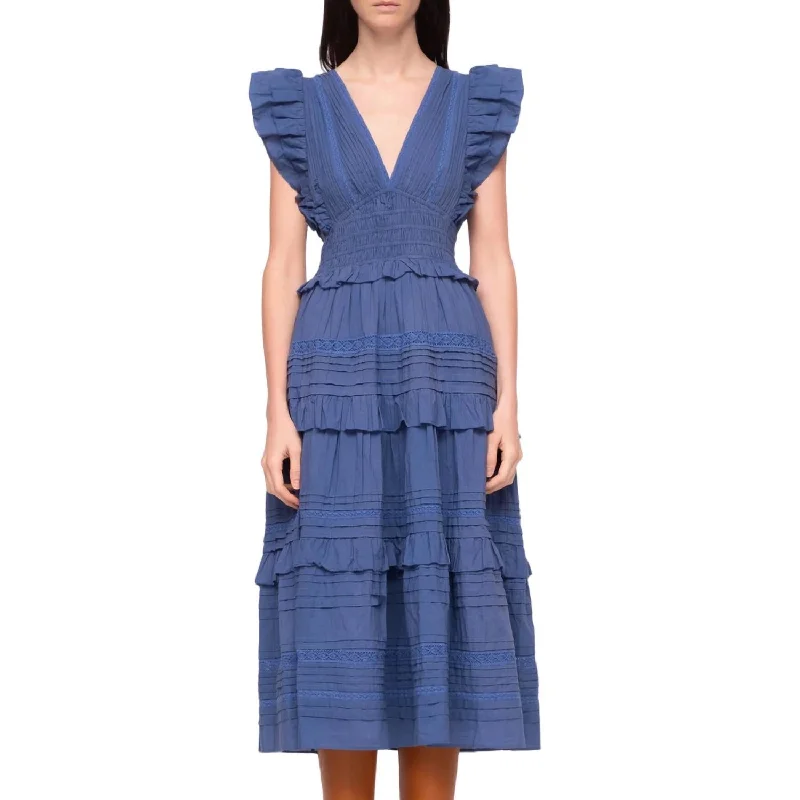 Loren V-Neck Dress In Blue