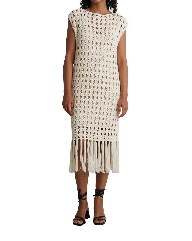 Shaya Fringe Midi Dress In Ivory