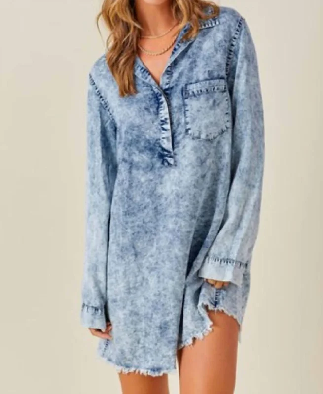 Washed Denim Shirtdress In Blue