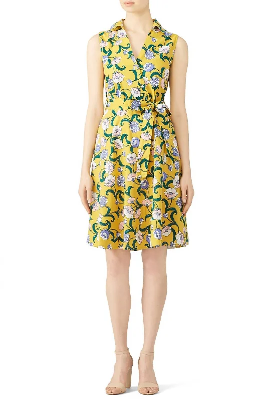 Floral Faux Wrap Dress In Yellow