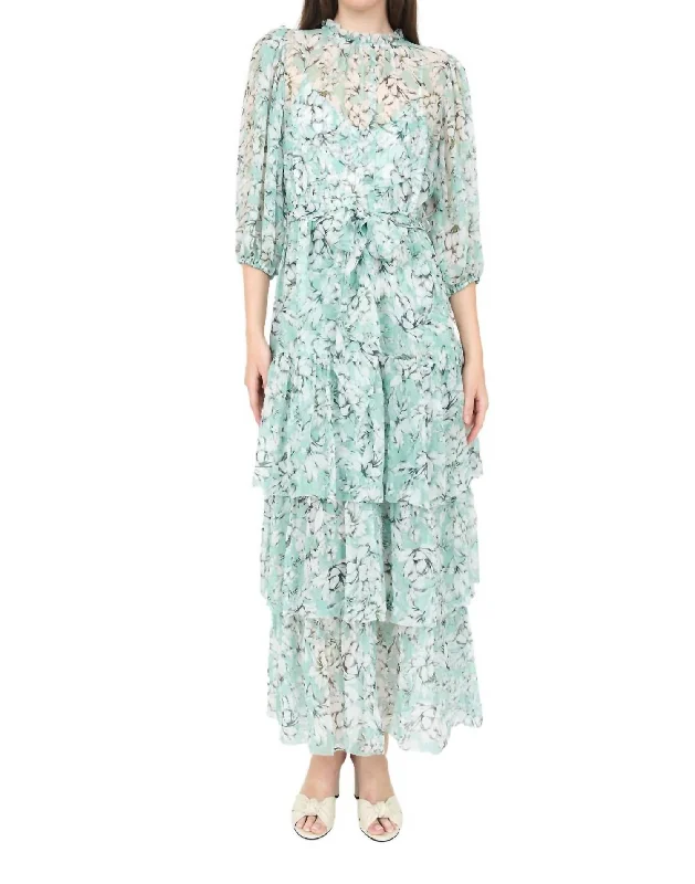 Sara Midi Dress In Teal Vintage Floral