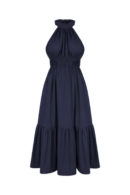 Harper Midi Halter Dress In Navy