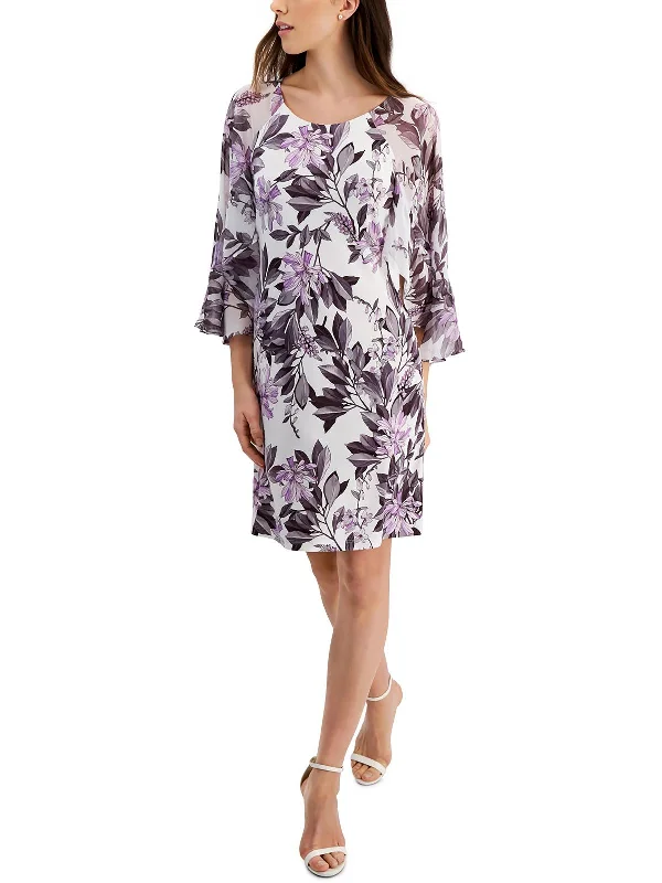 Womens Floral Print Polyester Shift Dress