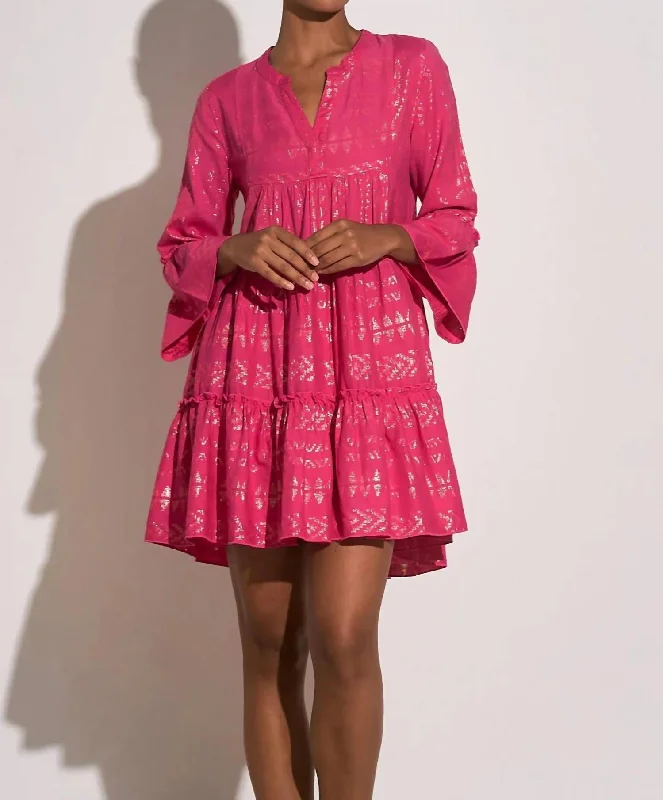 Lurex Tiered Arrow Dress In Pink