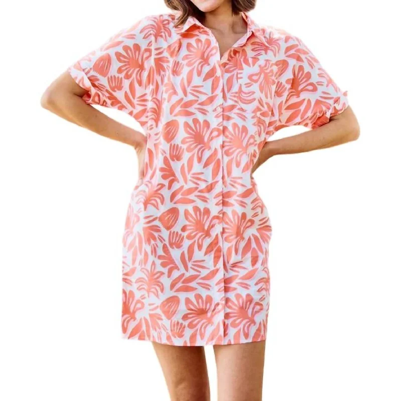 Printed Shirt Dress In Spring It On Coral