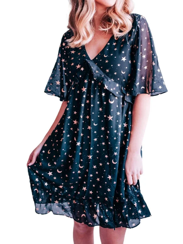 Over The Moon Shift Dress In Black