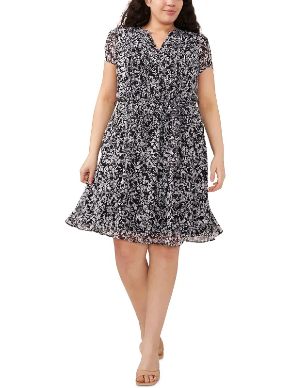 Plus Womens Floral Print Polyester Shift Dress