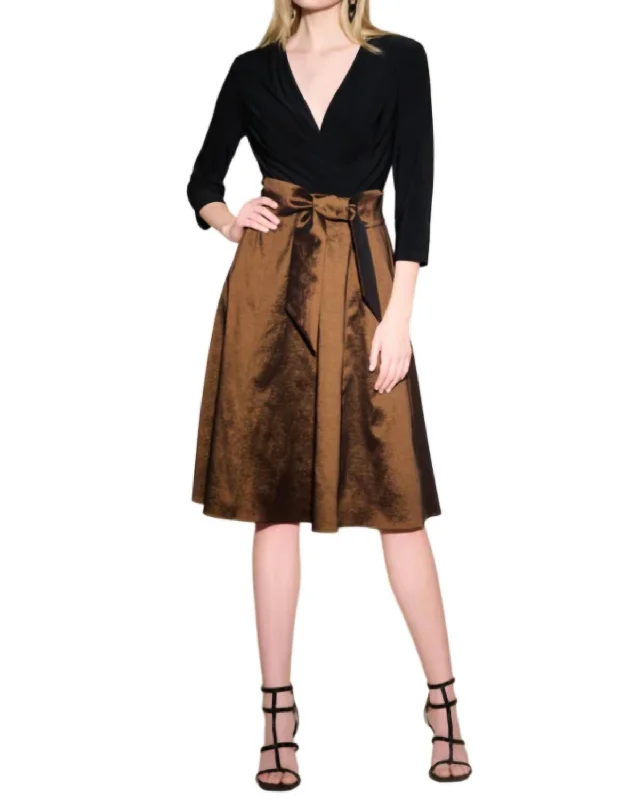 Solid Taffeta Dress In Black/copper