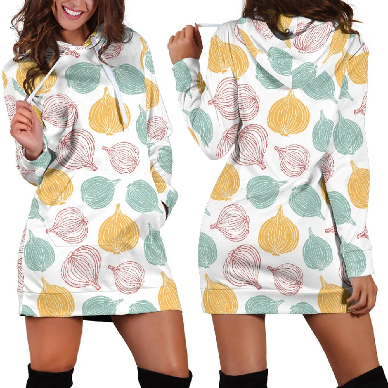 Colorful Onions White Background Women'S Hoodie Dress