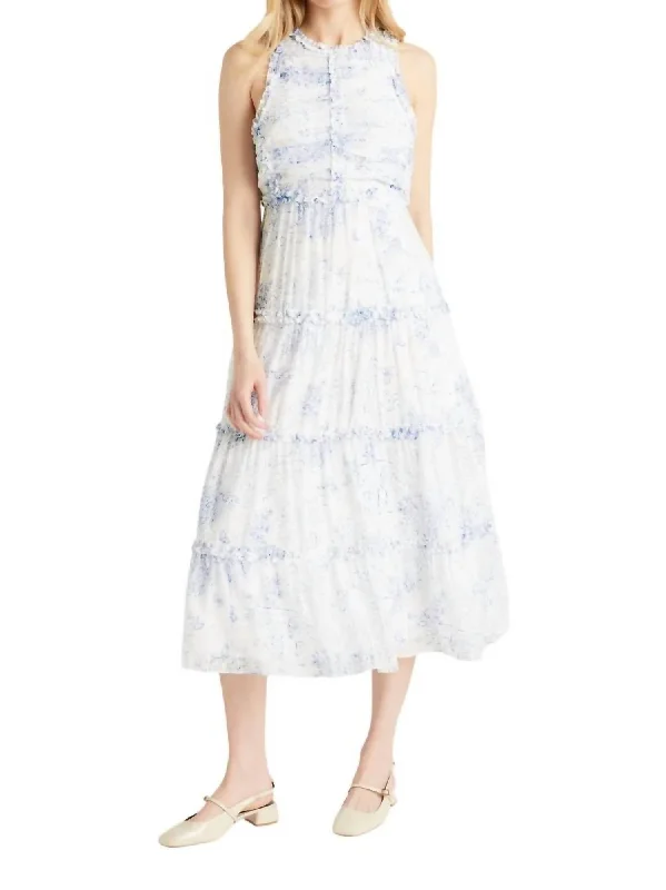 Garden Dress In White/blue