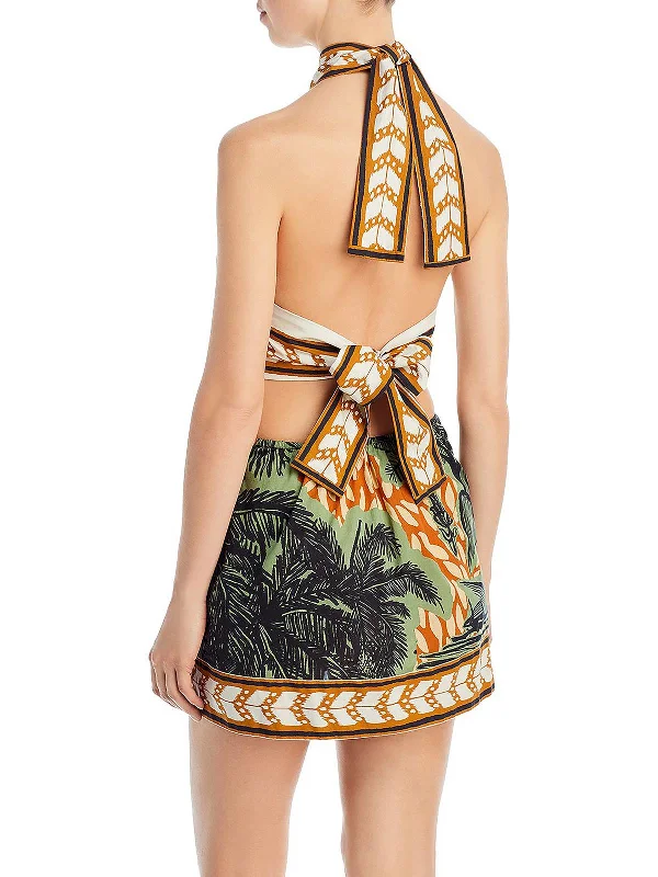 Womens Backless Mini Halter Dress