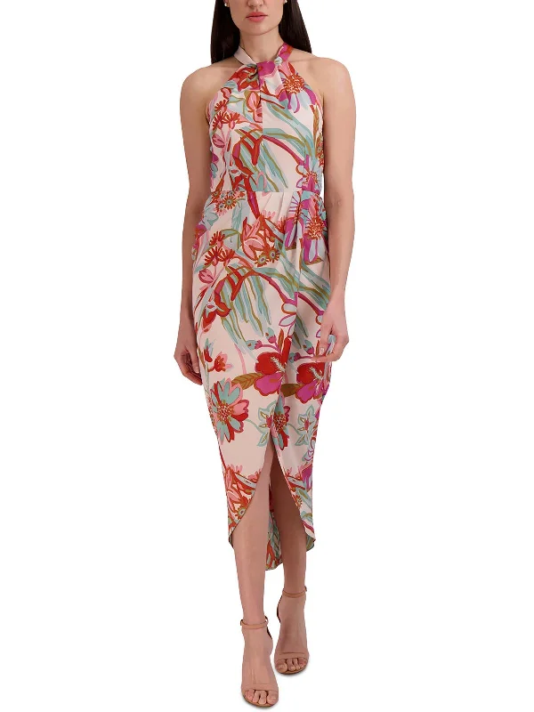 Womens Floral Print Polyester Halter Dress