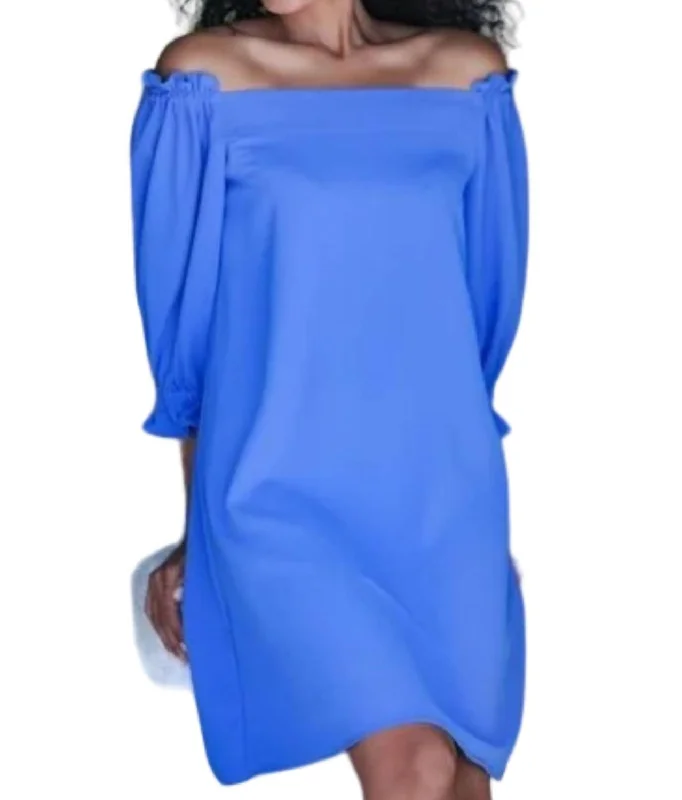 Off-Shoulder Frilly Sleeve Dress In Blue Iris