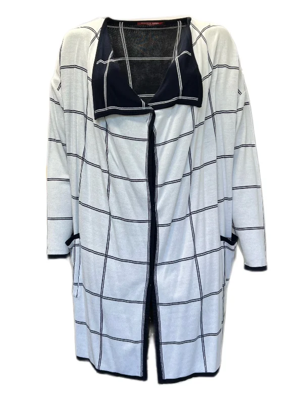 MARINA RINALDI Women's White Maestria Windowpane Cardigan $470 NWT