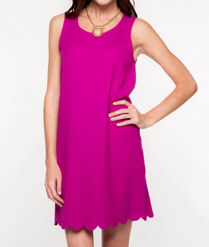 Solid Shift Dress With Scalloped Hem In Purple