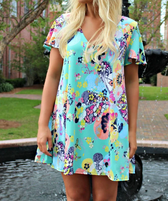 Japanese Print Shift Dress In Floral