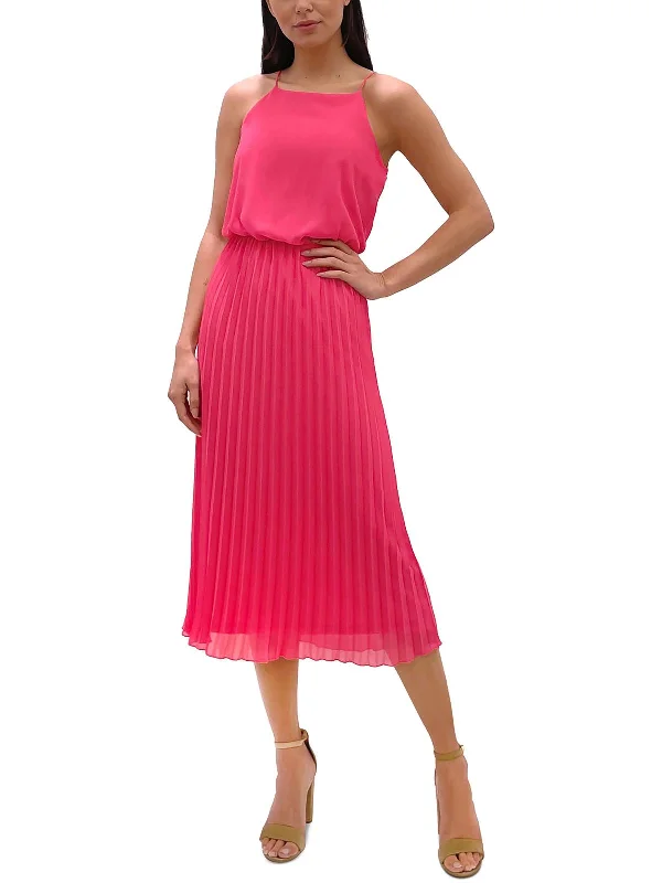 Womens Blouson Polyester Midi Dress