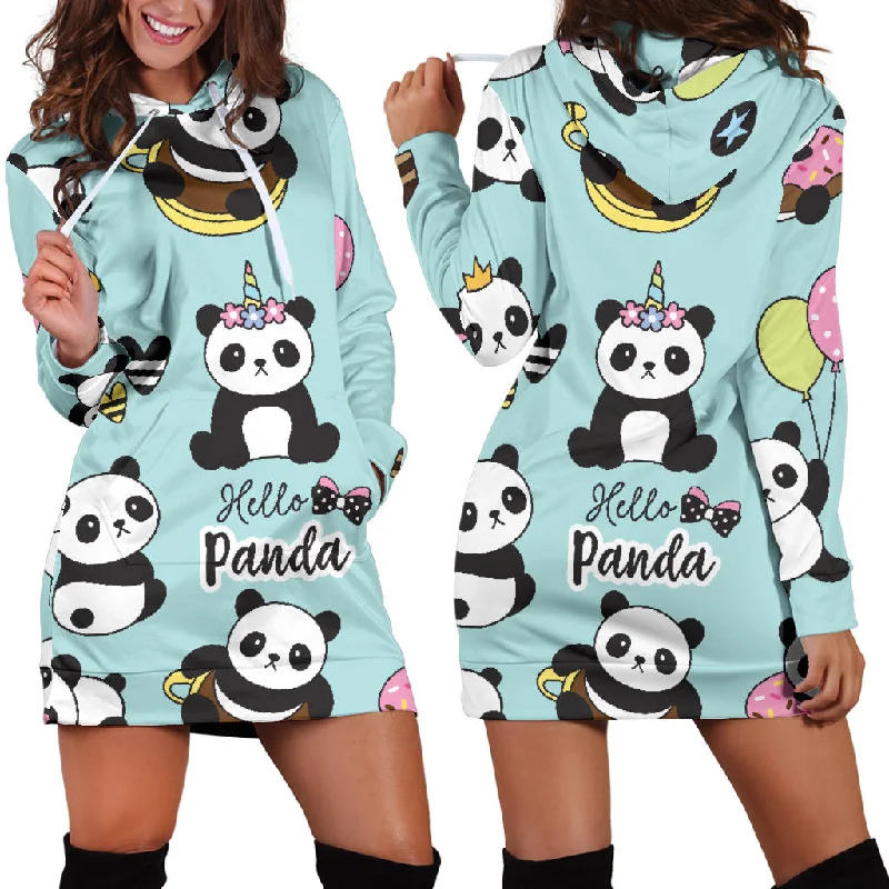 Cute Baby Panda Pattern Women'S Hoodie Dress