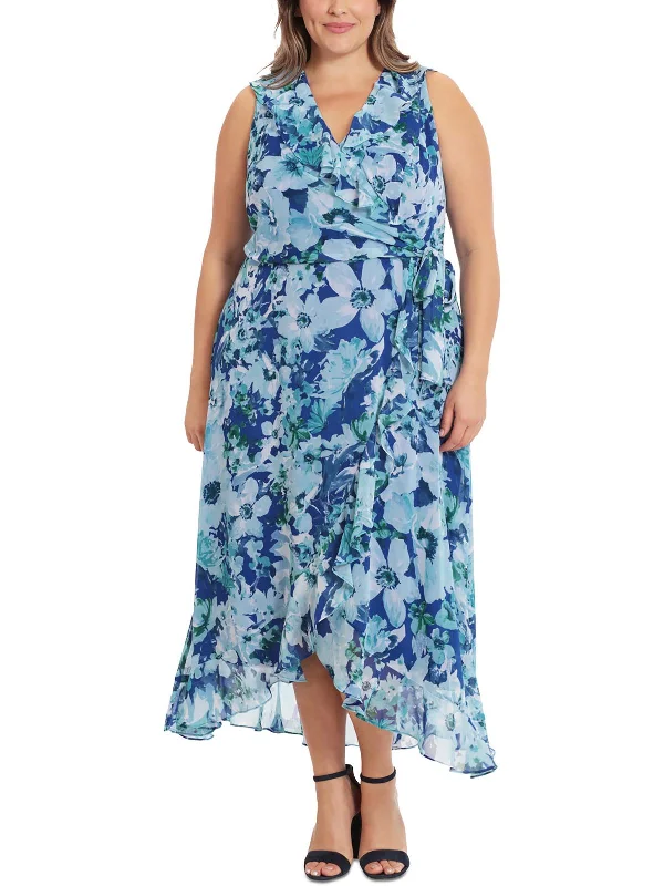 Plus Womens Floral Print Maxi Wrap Dress