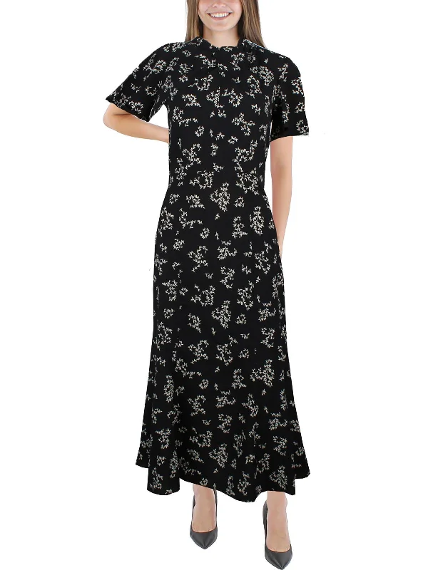 Ansa Bruna Womens Printed Mock Neck Midi Dress