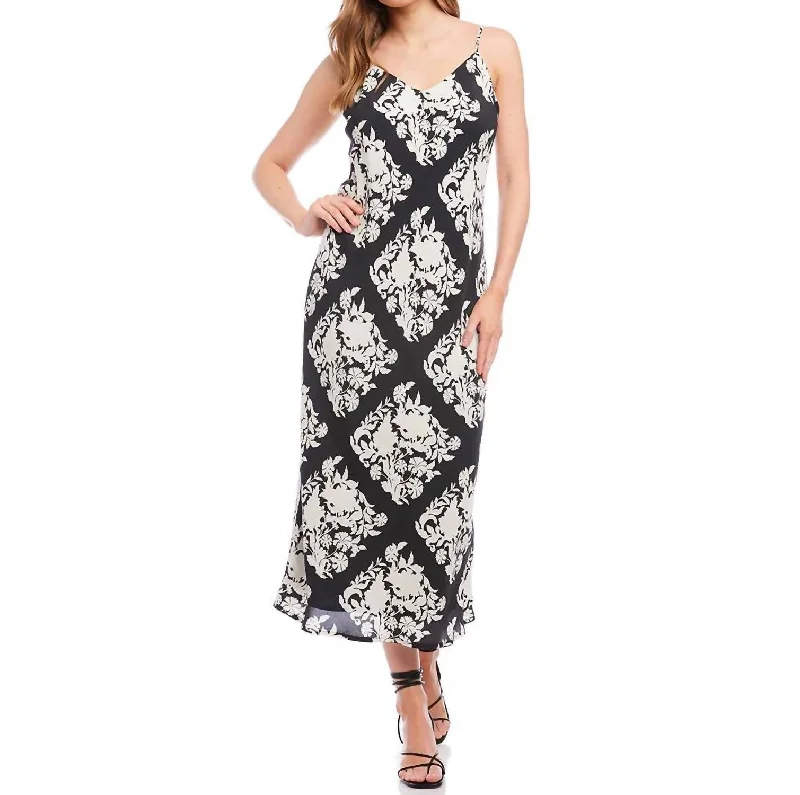 Bias Cut Midi Dress In Black And White