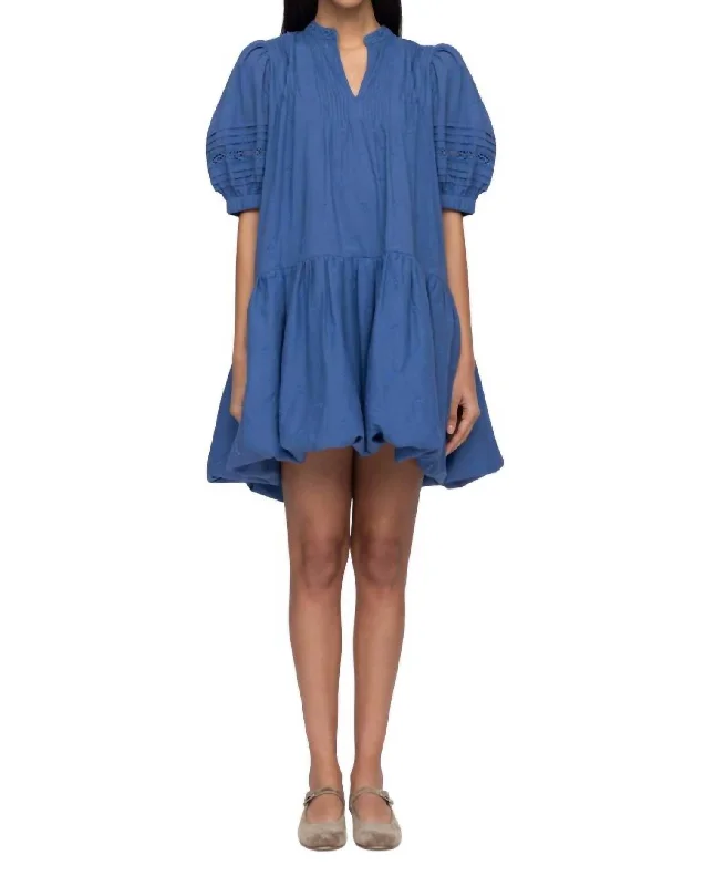 Loren Solid Tunic Dress In Blue