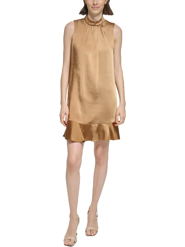 Womens Ruched Satin Shift Dress