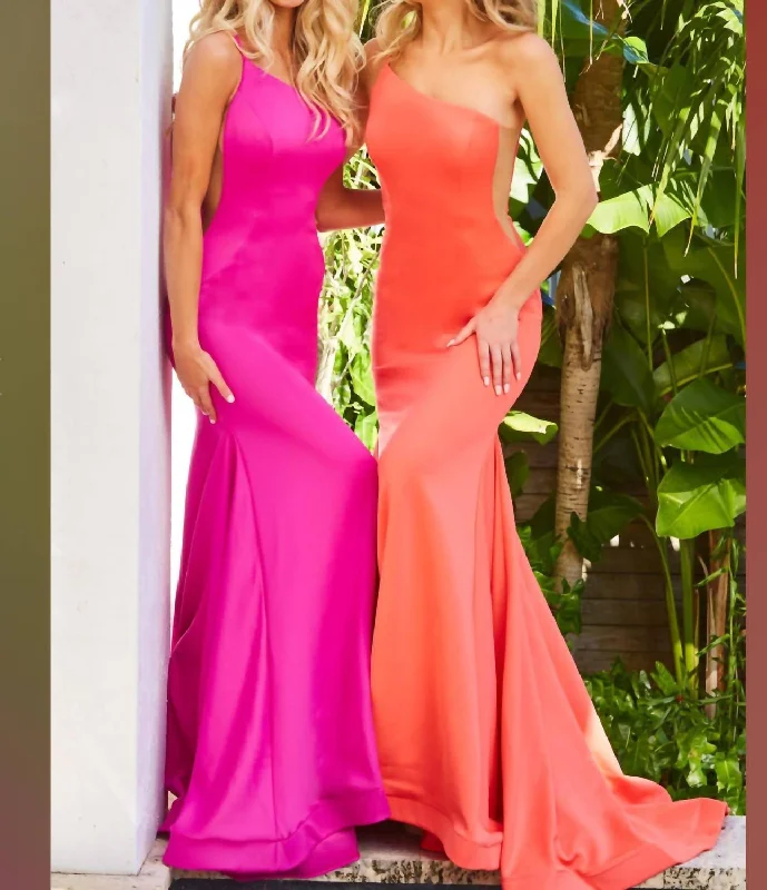 One Shoulder Sheer Sides In Fuschia