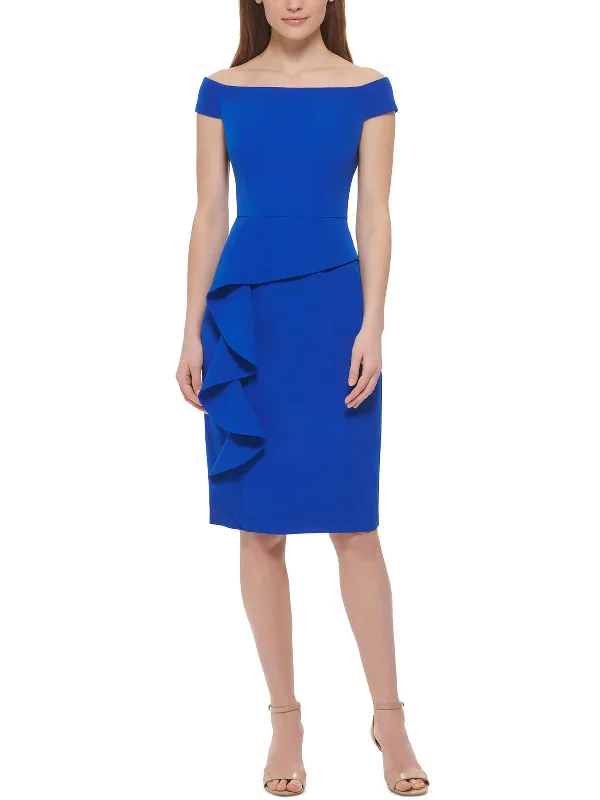 Womens Cascade Ruffle Polyester Sheath Dress