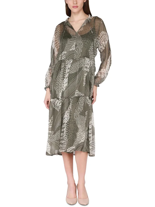 Womens Printed Chiffon Midi Dress